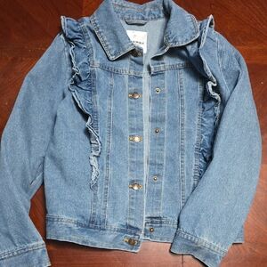 Denim Jacket with Ruffle Detail